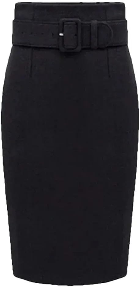 Women's Vintage Knee Length Pencil Skirt High Waist A-Line Long Skirts