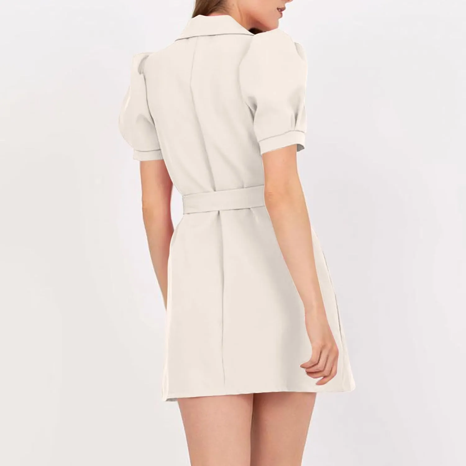 Women's Work Dresses Business Dressy Short Sleeve Notch Lapel Collar Button Belted Double Breasted Blazer Dress