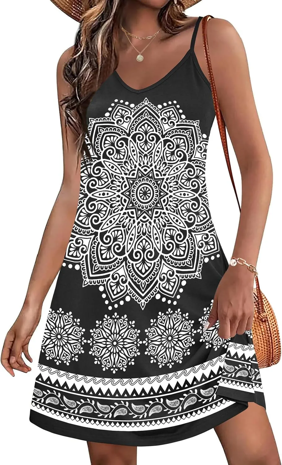 Zeagoo Womens Summer Dress 2025 Loose Sleeveless Tshirt Dress V Neck Mini Dress Beach Sundress with Pockets