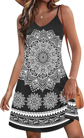 Zeagoo Womens Summer Dress 2025 Loose Sleeveless Tshirt Dress V Neck Mini Dress Beach Sundress with Pockets